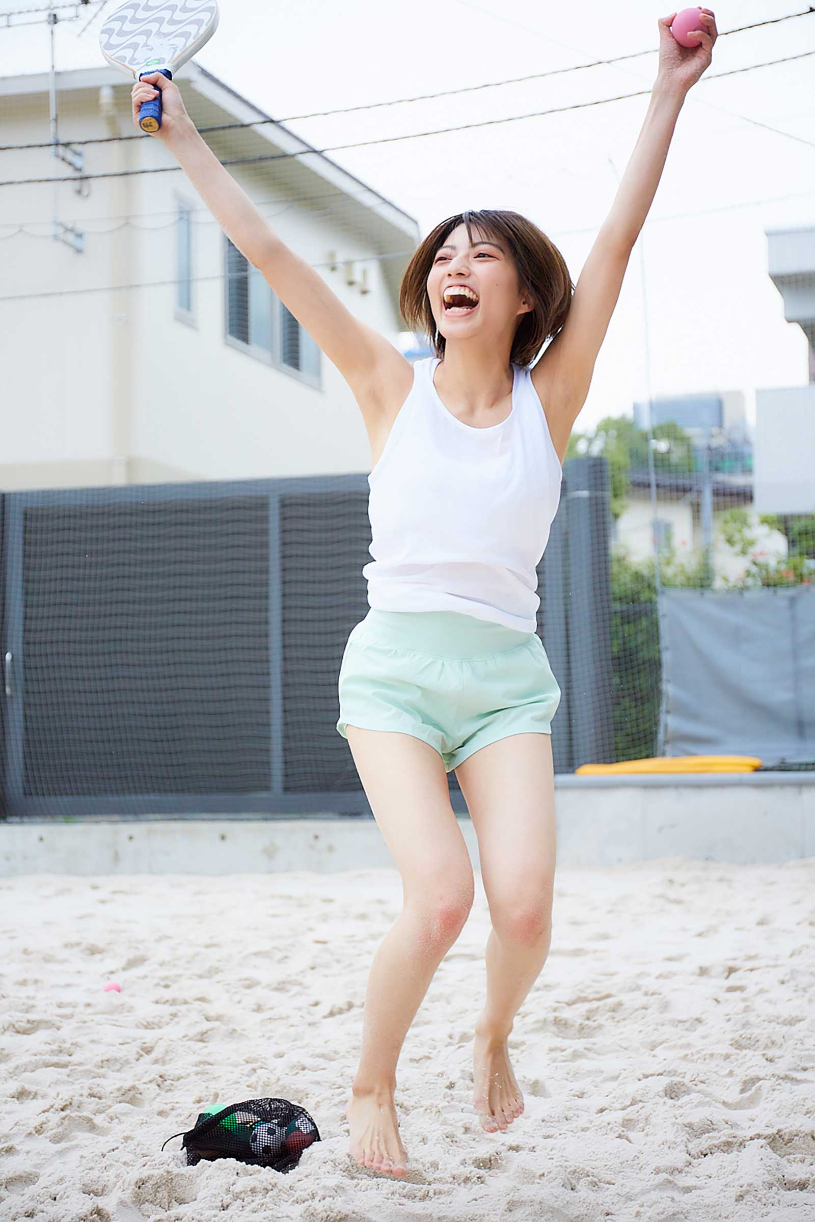 フレスコボールで100ラリーを達成した高見奈央さん