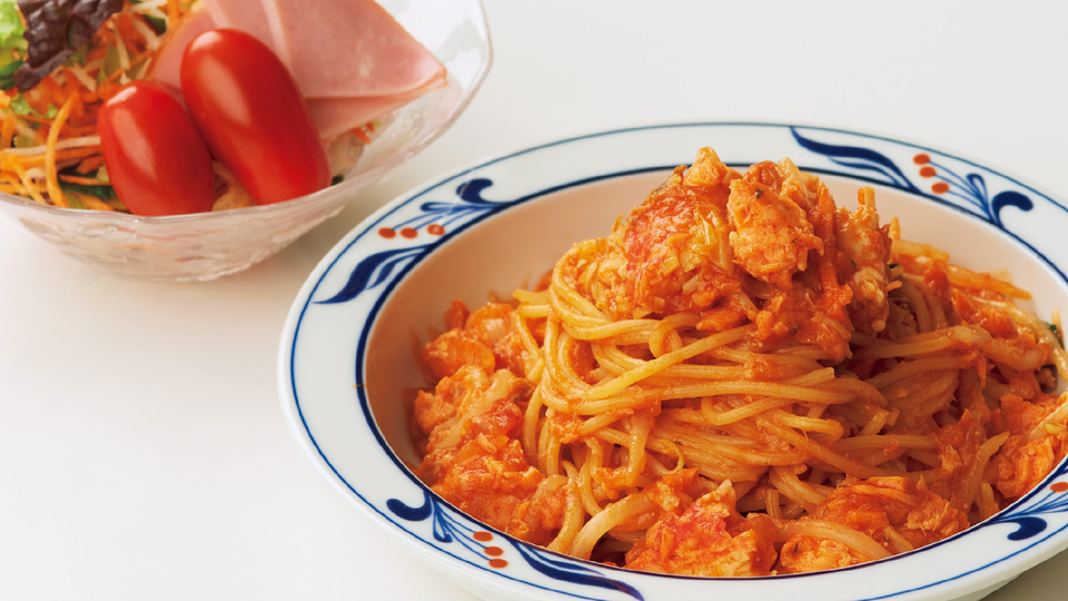 魚介のパスタ&ハム野菜サラダ 完成写真