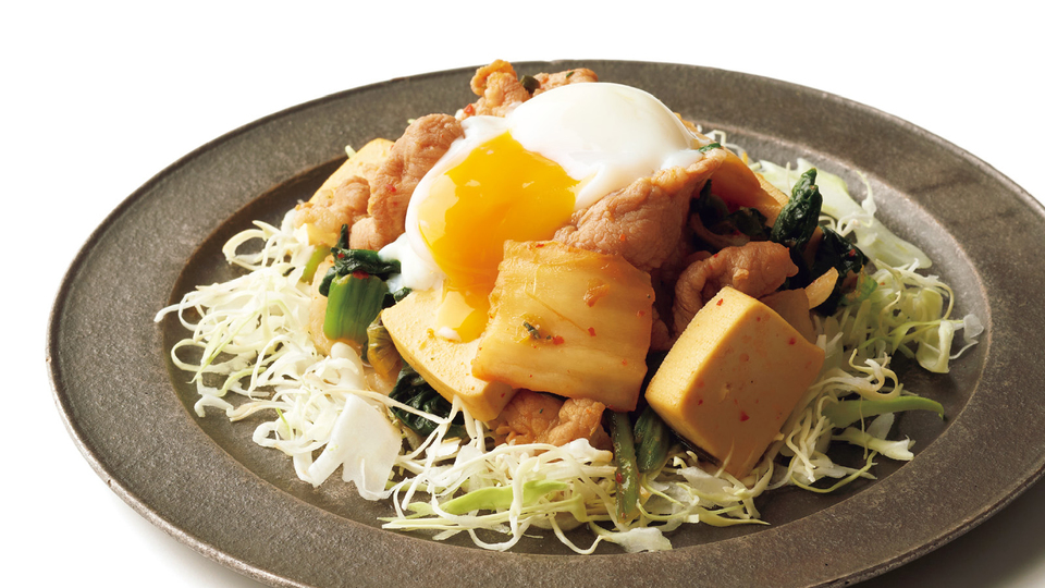豆腐バーの豚キム炒め