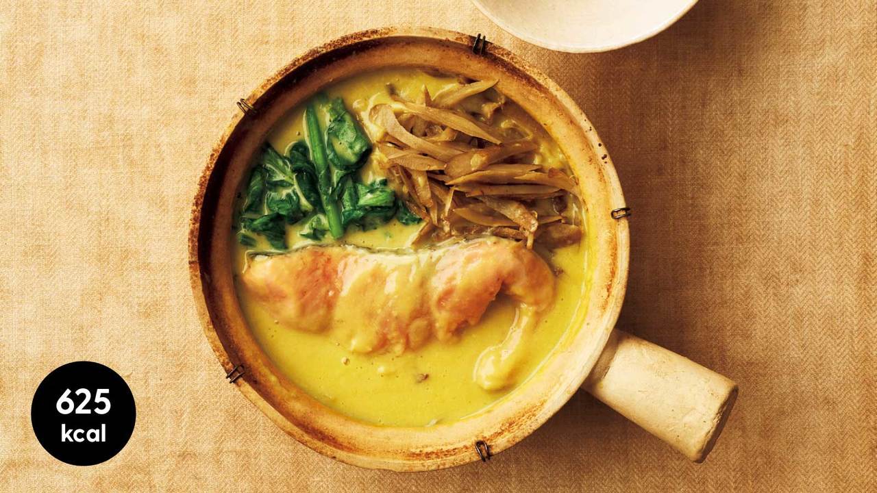 鮭のクリームコーン豆乳鍋 の 完成写真
